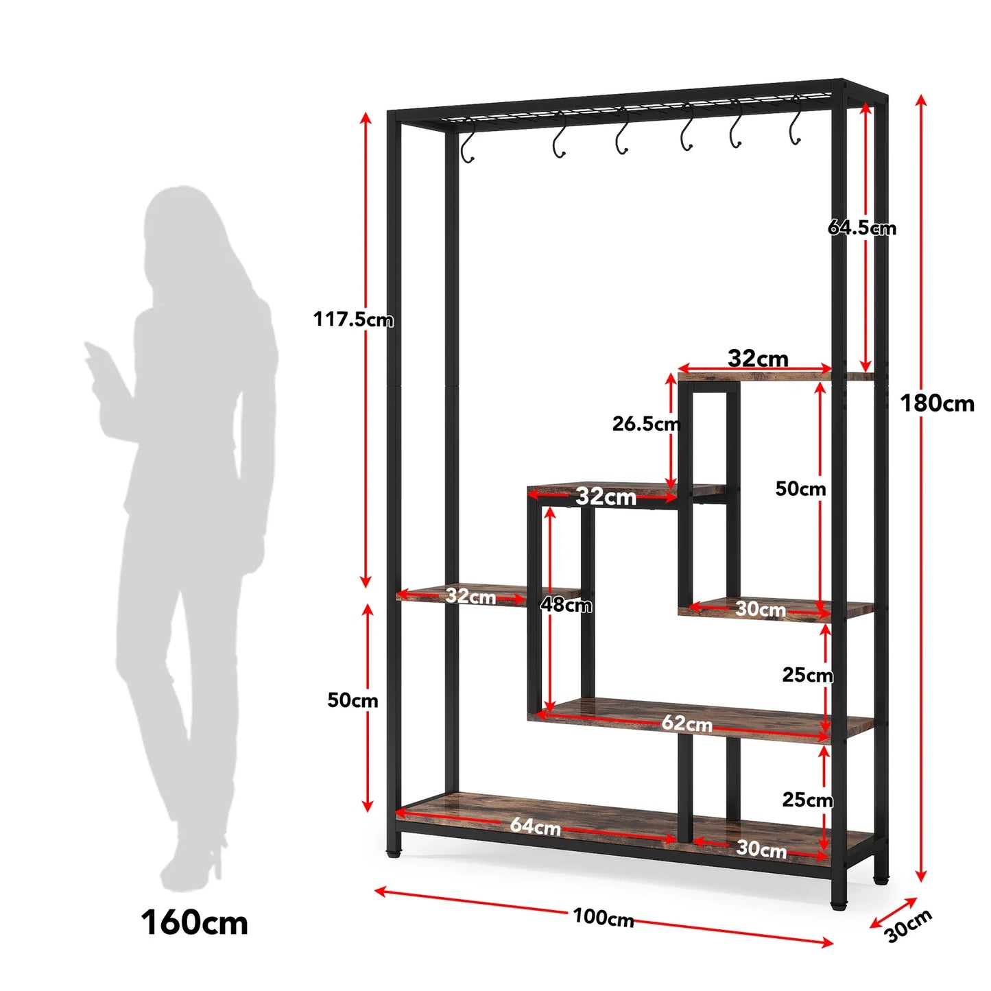 Tribesigns 5 Tier Indoor Plant Stand Metal Shelf With Hooks
