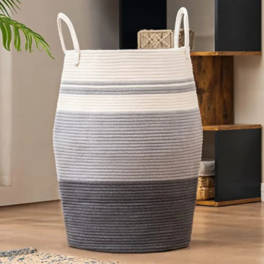 Cotton Rope Laundry Hamper by, 105L - Woven Collapsible Laundry Basket - Clothes Storage Basket for Blankets organizing, Bedroo
