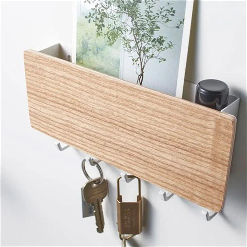 Wall Hanging Bamboo Key Organizer With 6 Hooks For Home