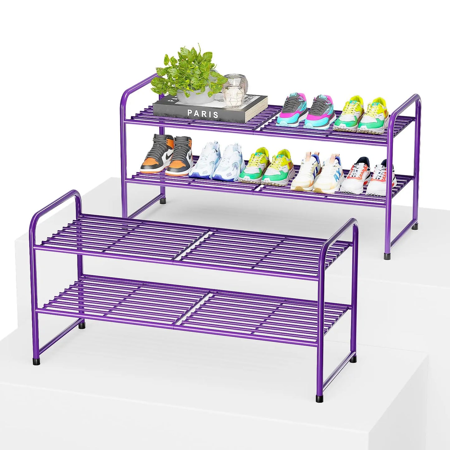 2 Pack Metal 2 Tier Stackable Wire Shoe Organizer Shelf