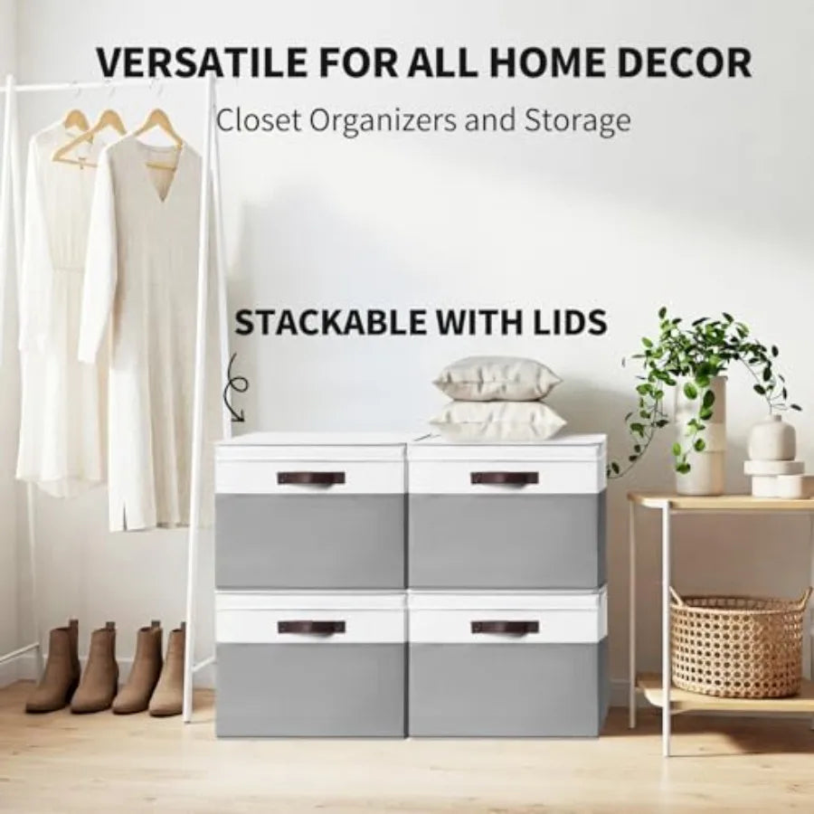 2 Pack EXTRA LARGE Blanket Storage Baskets with Lids, 22"x16"x12" Closet Organizers Bins for Clothes Towel/ Storage Box with Li