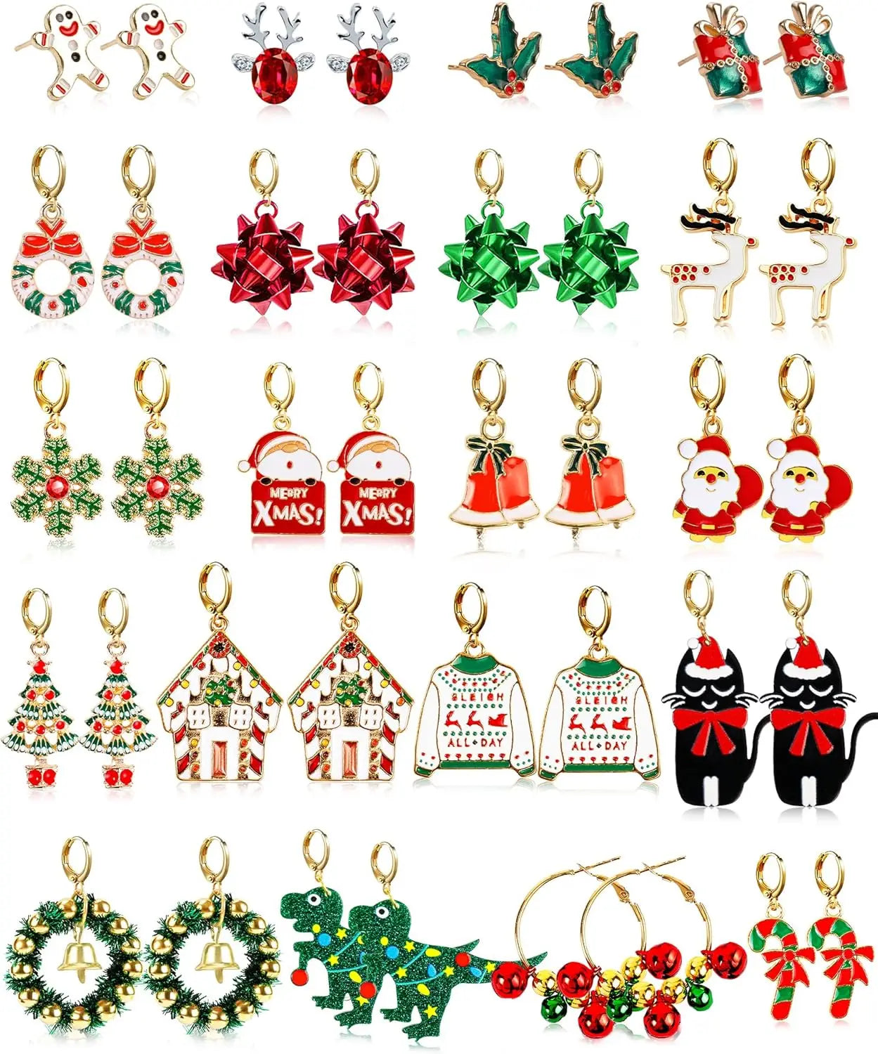 NONECN Christmas Earrings For Women Set Dangle Snowflake Bow Bells