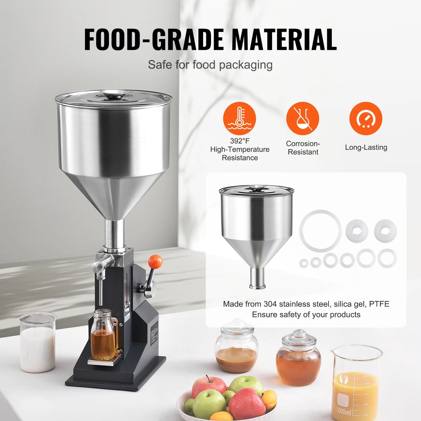 SucceBuy 5-100ml /5-50ml Manual Paste Liquid Filling Machine with Hopper Adjustable Bottle Filler for Milk Water Shampoo Honey
