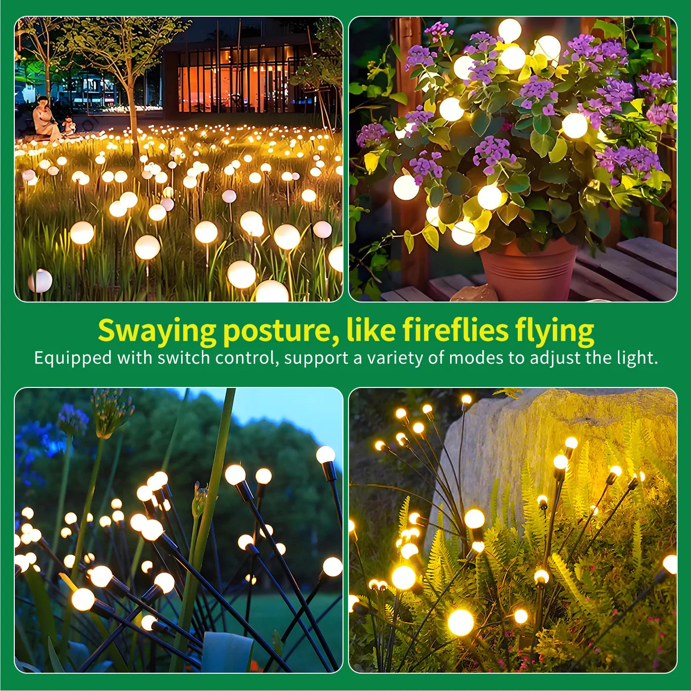 Solar Firefly Lights 8-Head LED Outdoor Garden Pathway Decor