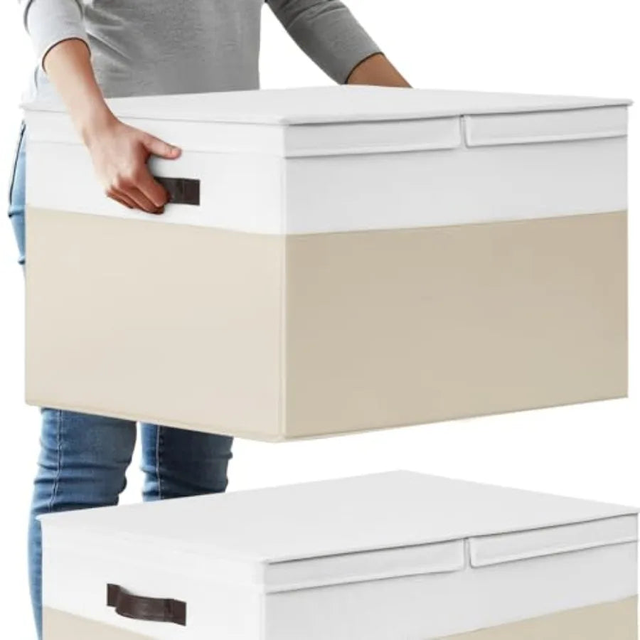 2 Pack EXTRA LARGE Blanket Storage Baskets with Lids, 22"x16"x12" Closet Organizers Bins for Clothes Towel/ Storage Box with Li