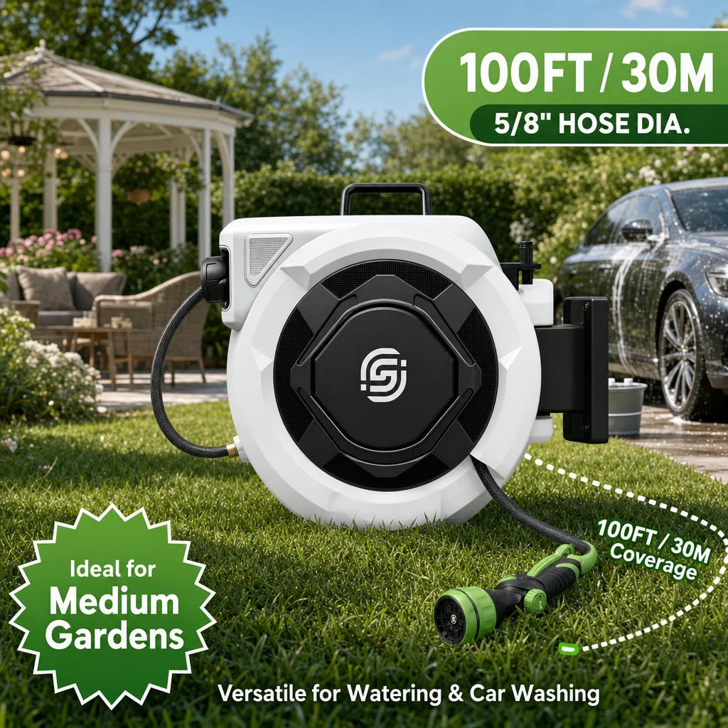 Sunpow Retractable Garden Hose Reel Wall Mount Auto Rewind