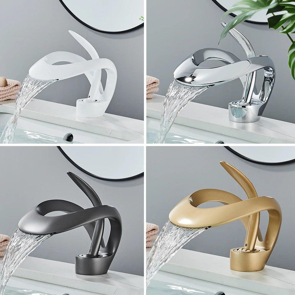 Rozin Luxury Basin Faucet Waterfall Deck Mount Mixer Hot Cold