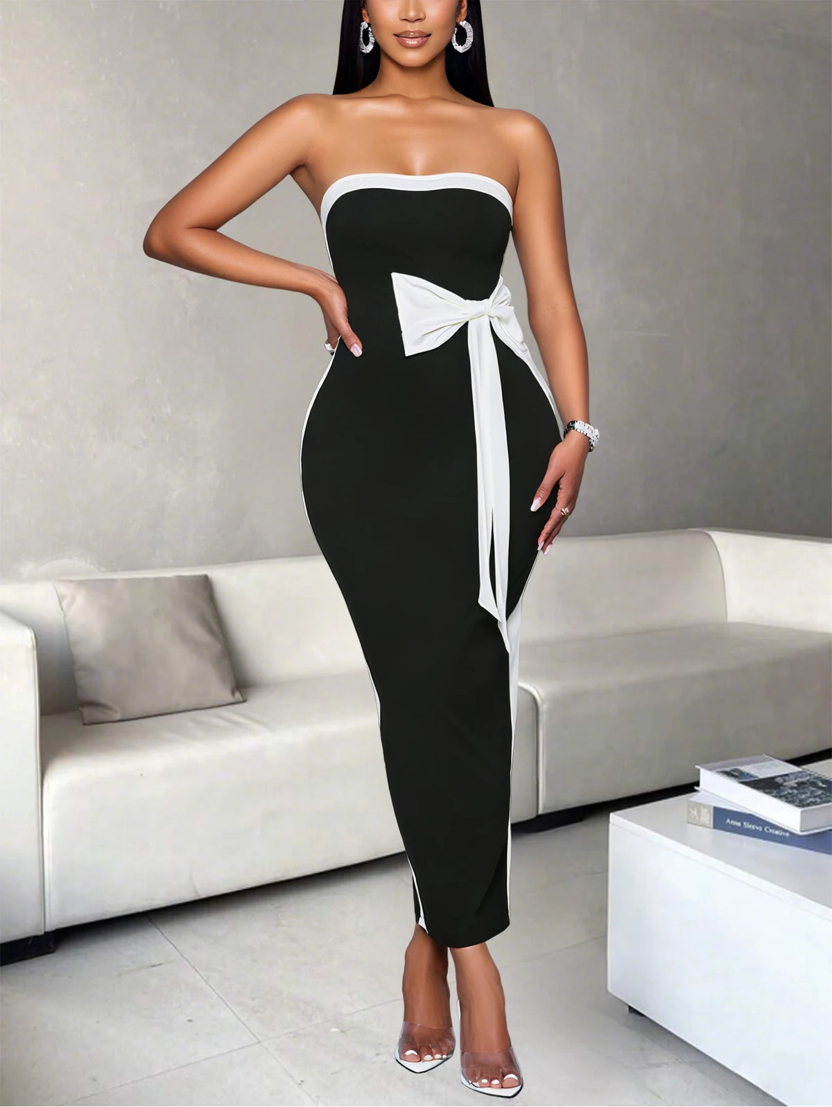 Elegant Womens Polyester Ankle Length Butterfly Bow Dress