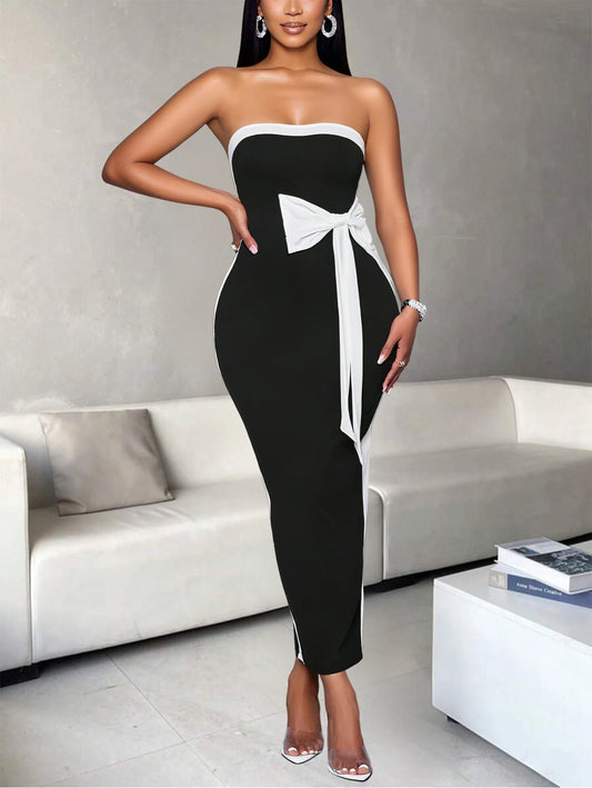 Elegant Womens Polyester Ankle Length Butterfly Bow Dress
