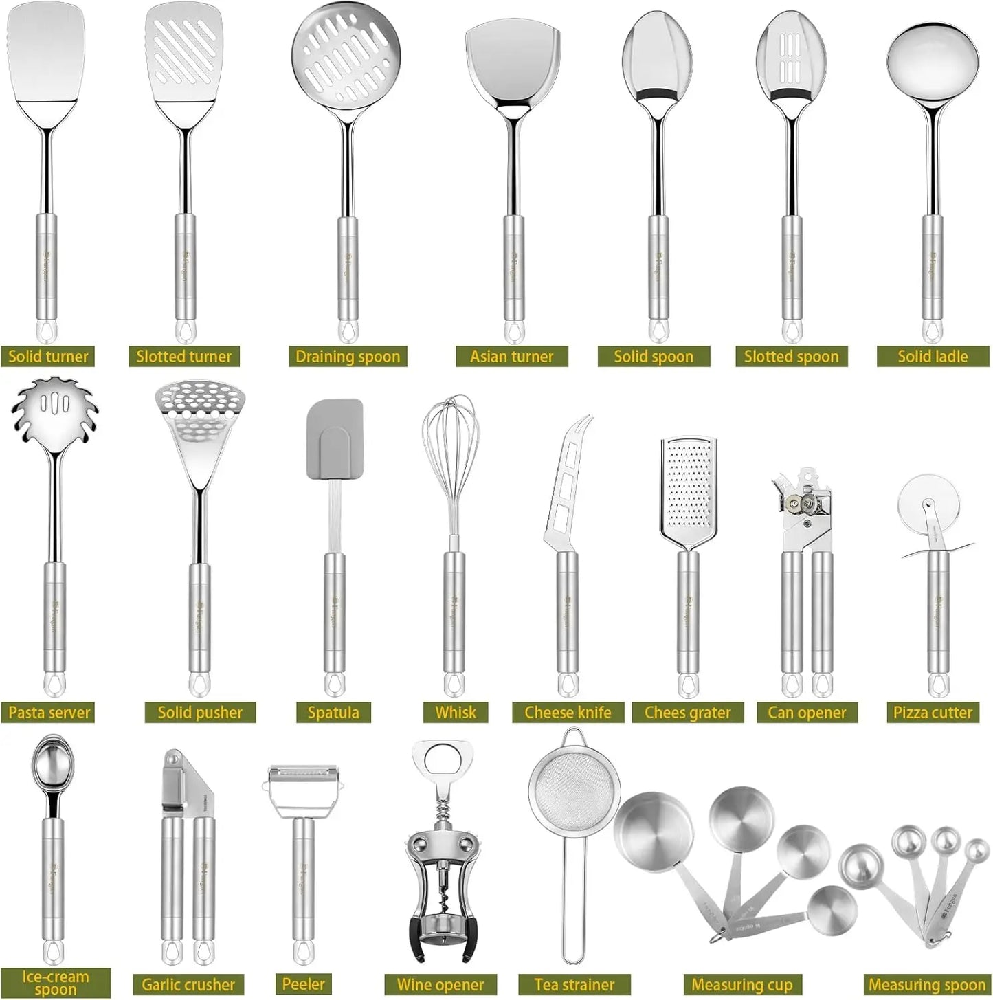 Stainless Steel Kitchen Utensil Set With Silicone Nonstick Tools