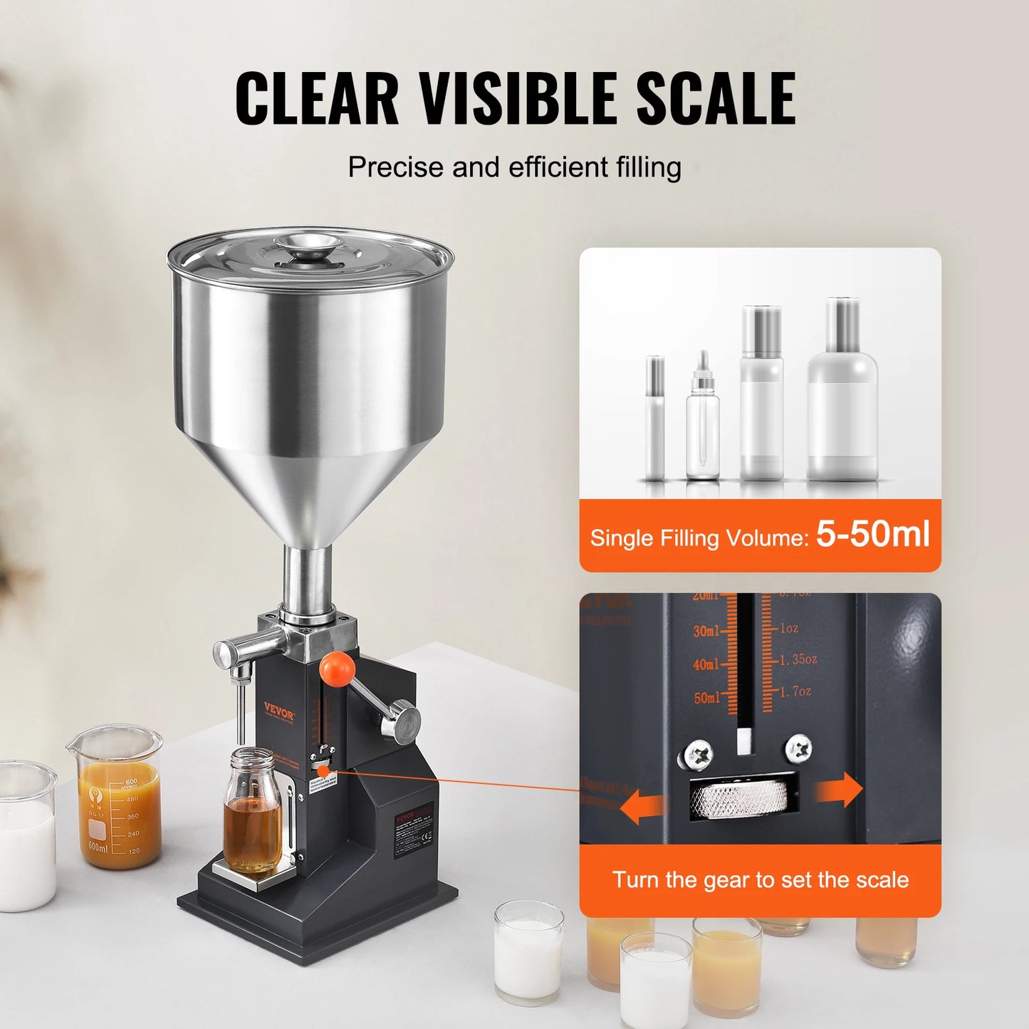 VEVOR A03 Manual Liquid Filling Machine 5-50ml And 5-100ml With Hopper