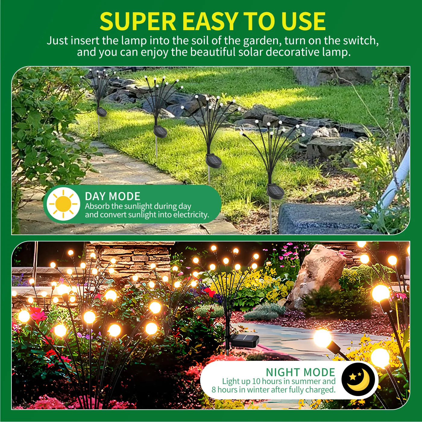 Solar Firefly Lights 8-Head LED Outdoor Garden Pathway Decor