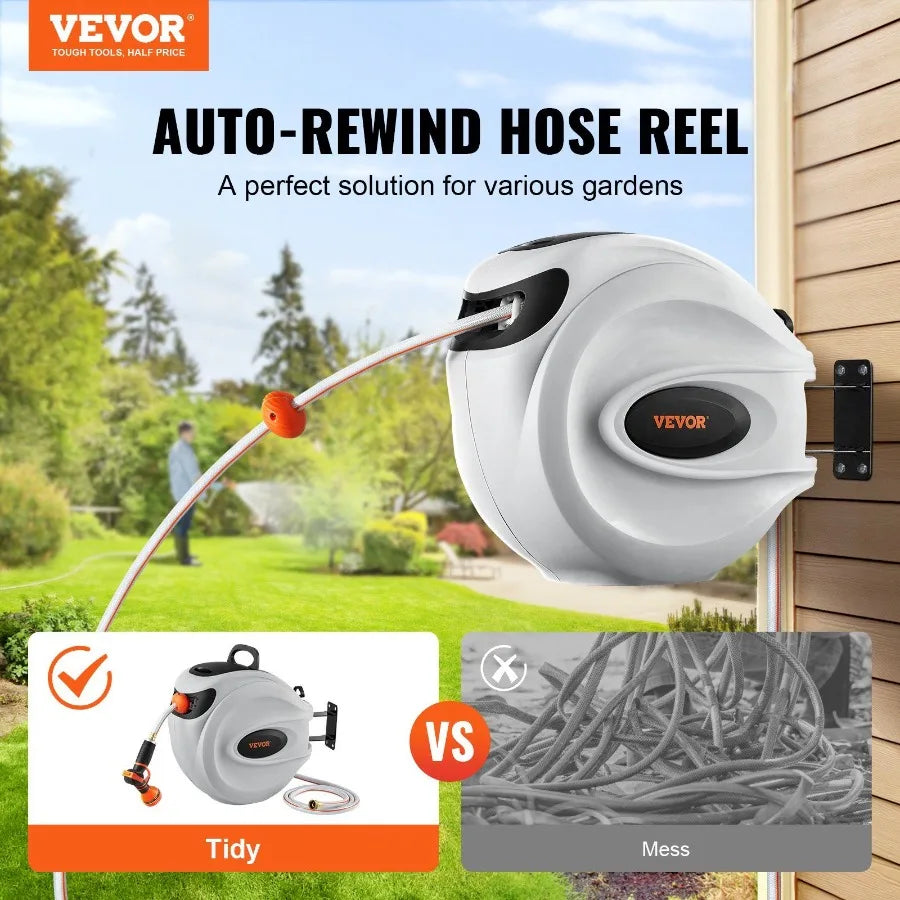 Wall Mounted Retractable Hose Reel With Swivel Bracket Nozzle