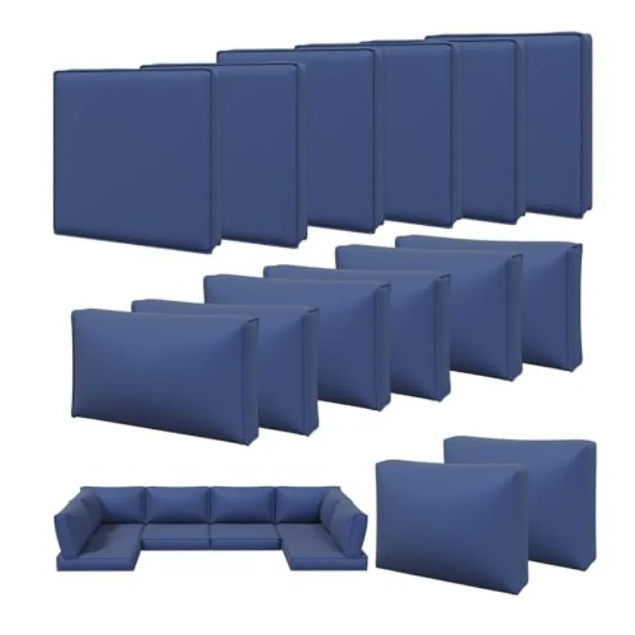 14pcs Patio Cushion Covers Replacement, Waterproof Outdoor Furniture Cushion Covers with Zipper and Non-Slip Bottom, Patio Sofa