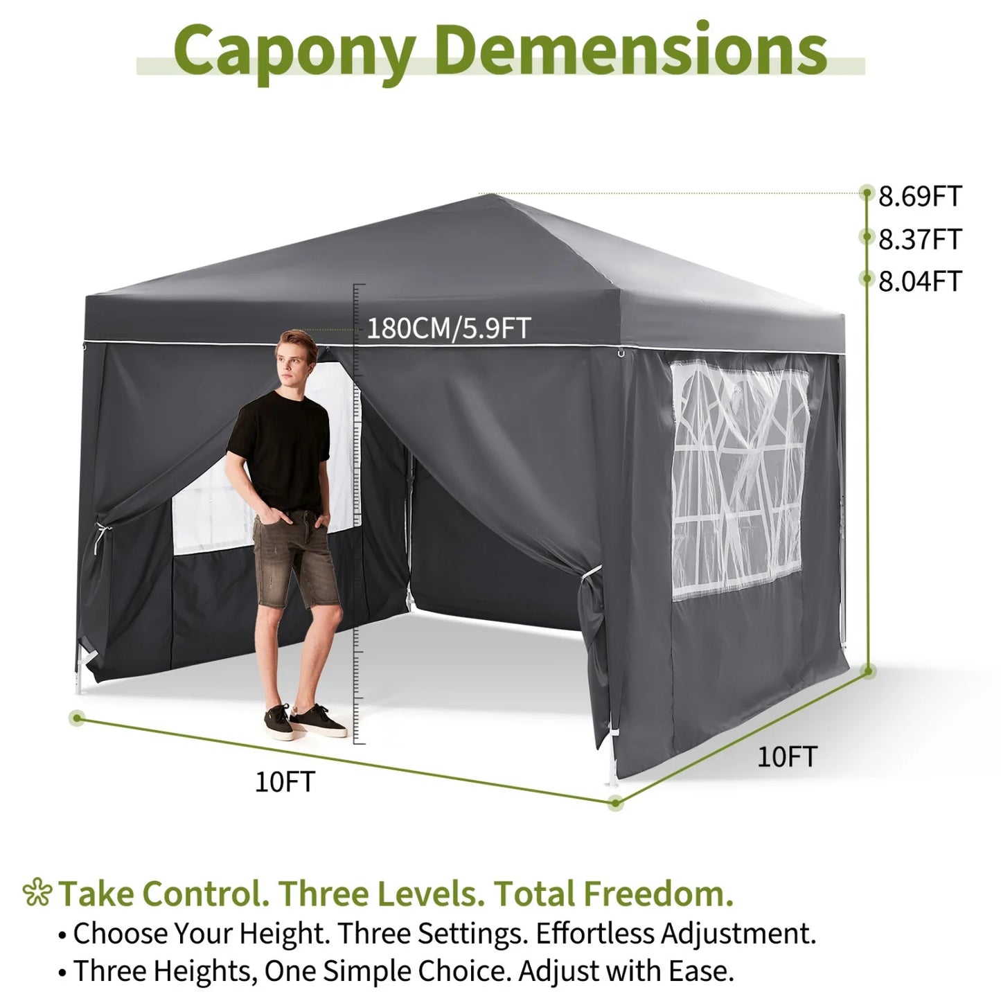HiMISS Pop Up Canopy Tent With Removable Sidewalls Adjustable