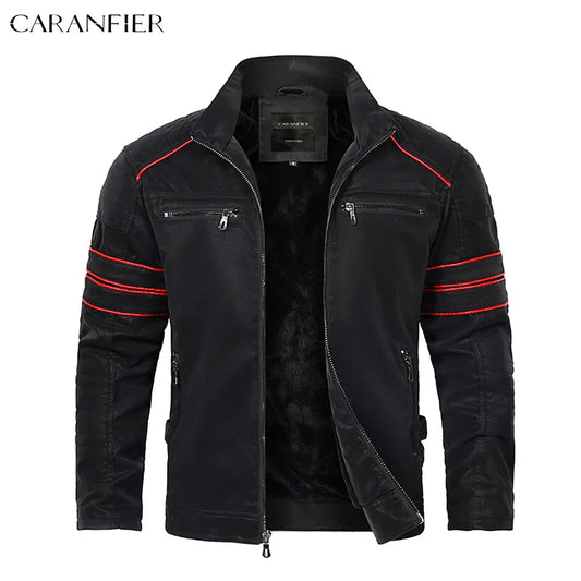 CARANFIER Mens Retro Faux Leather Motorcycle Biker Jacket