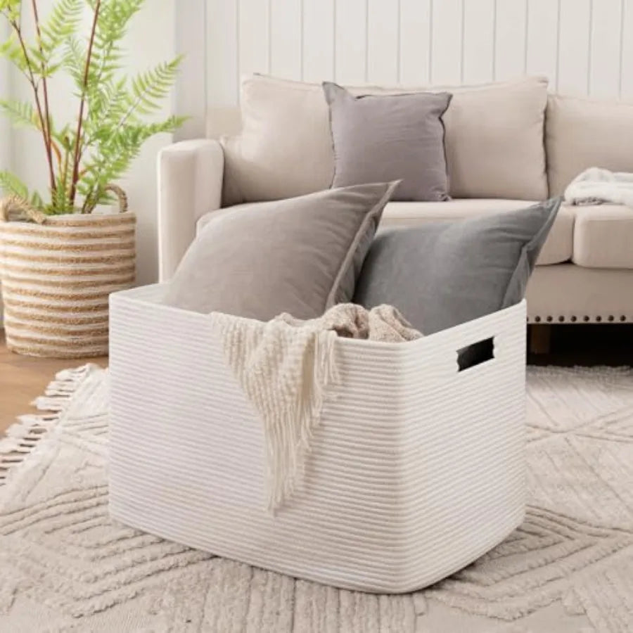 118L XXXLarge Cotton Rope Storage Basket, Oversized Blanket Basket, Used for Organizing Dirty Clothes in Living Room, Bedroom,