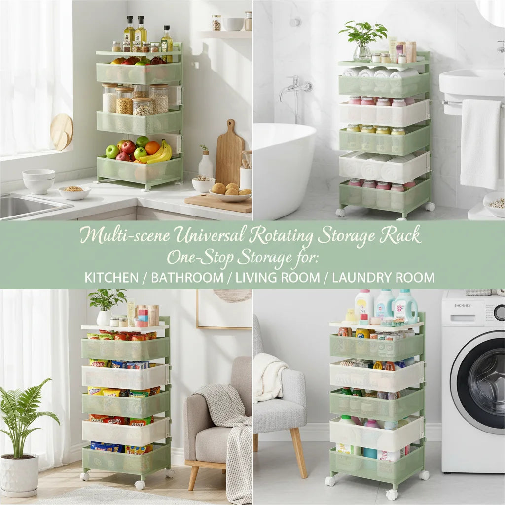 Bymaocar Five Tier Rotating Kitchen Rack With Lockable Wheels
