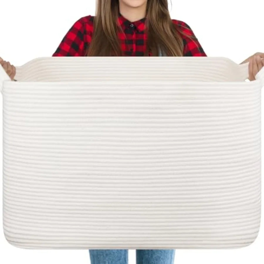 118L Extra Large Blanket Basket, 24.8"x17.7"x16.2" Woven Rope Baskets for Storage, Nursery Blanket Storage for Living Room, Toy