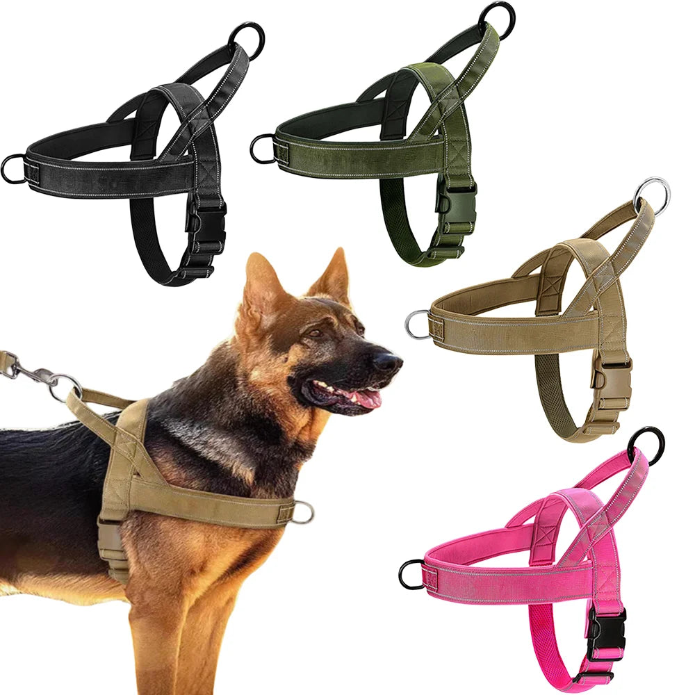 Tactical Anti Pull Dog Harness 1000D Nylon Adjustable For Large Dogs Reflective