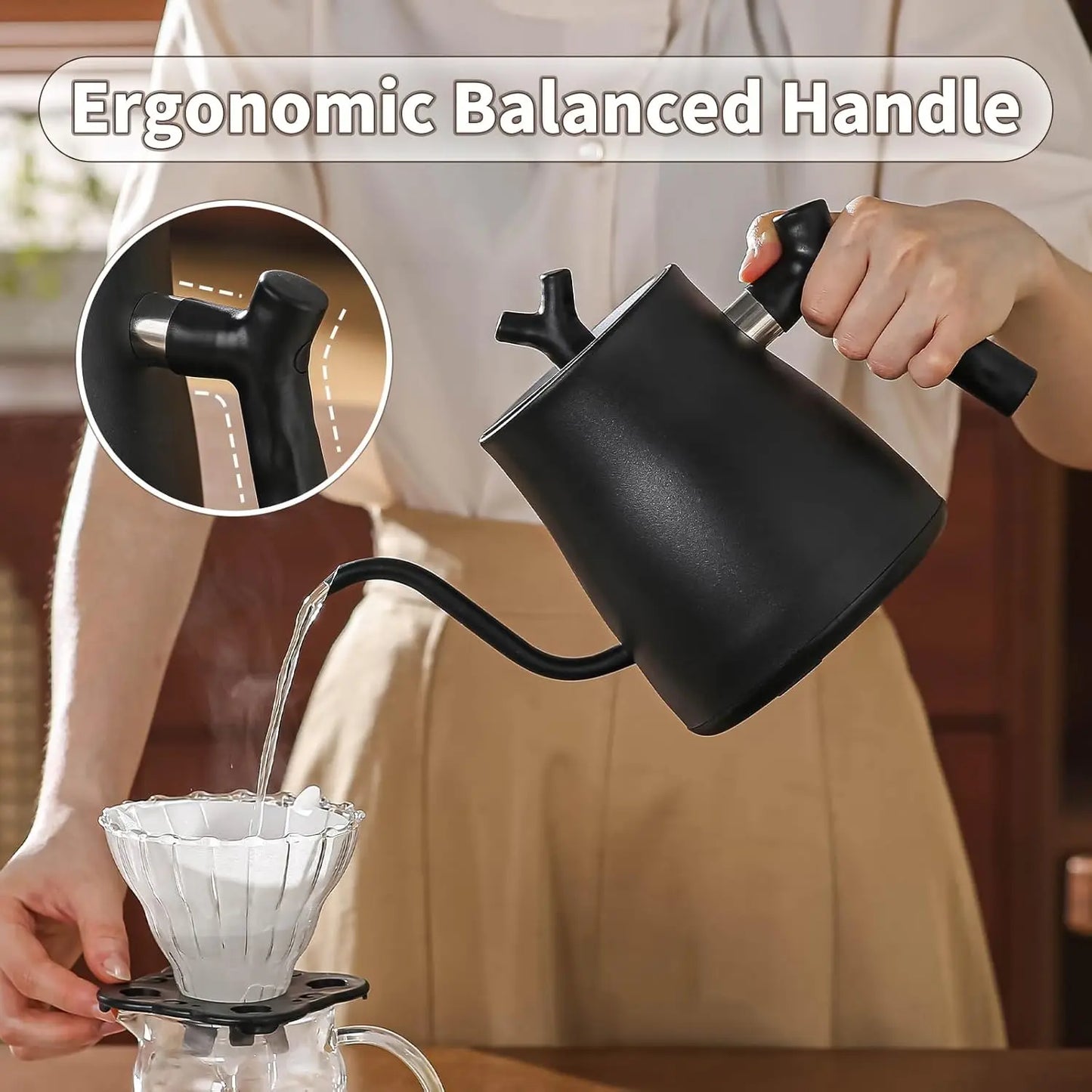 Electric Gooseneck Kettle with 50 Coffee Filters Precise Temperature Control Fast Heating Stainless Steel Pour Over Coffee Tea