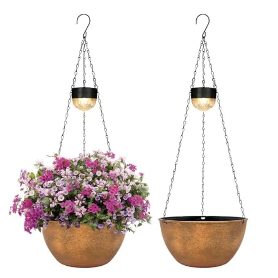 2 Pack Solar Hanging Basket Planters for Outdoor Self Watering