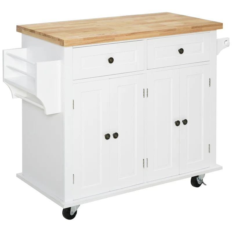 HOMCOM Rolling Kitchen Island With Wood Top Spice Rack Drawers