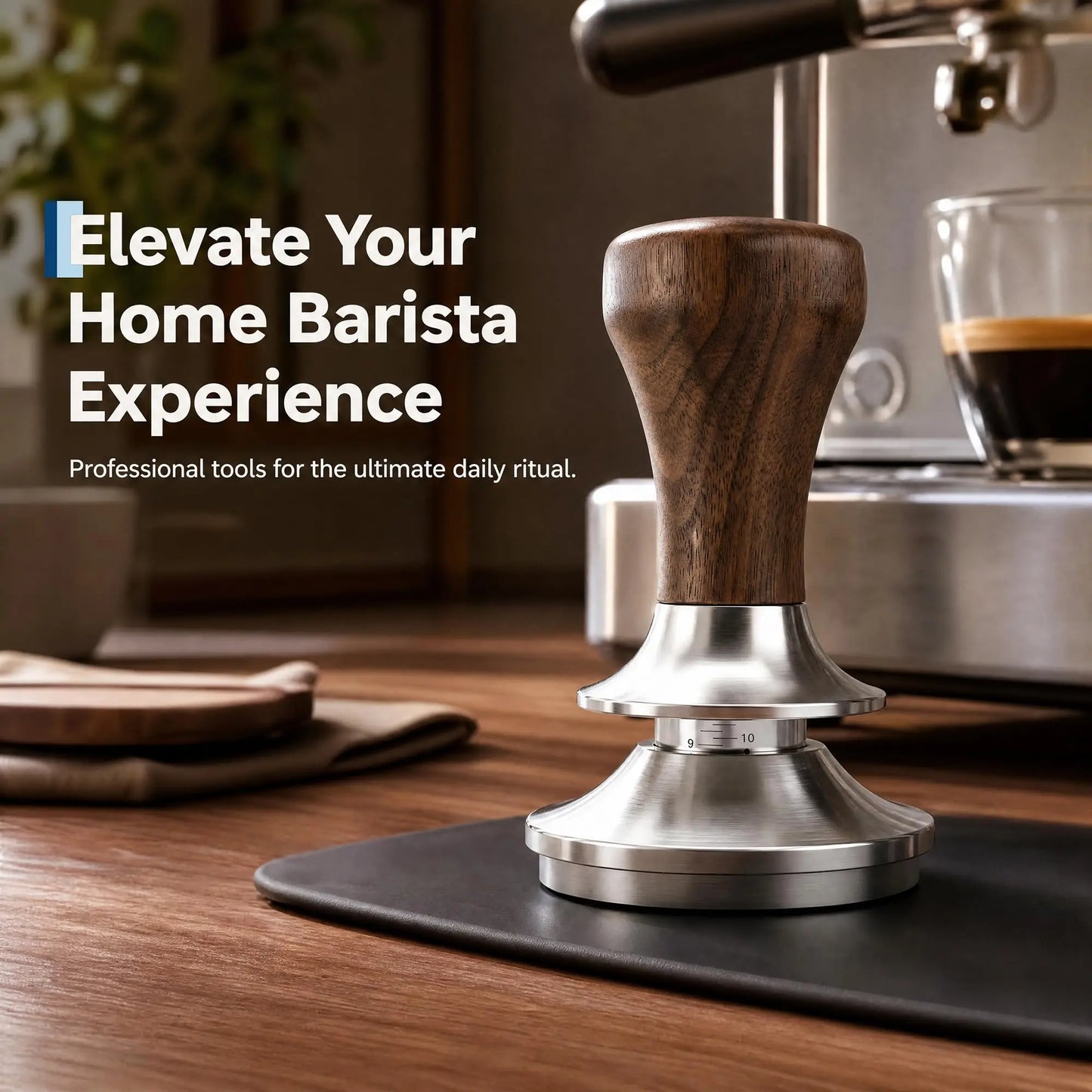51mm 58mm Espresso Tamper with Wood handle & Ripple Base | Wood Handle, Ripple Base