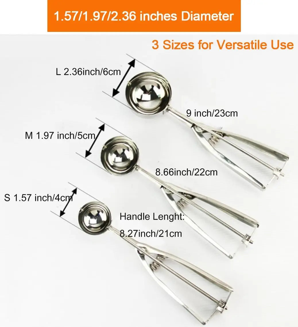 Stainless Steel 3 Piece Ice Cream Potato Scoop Set