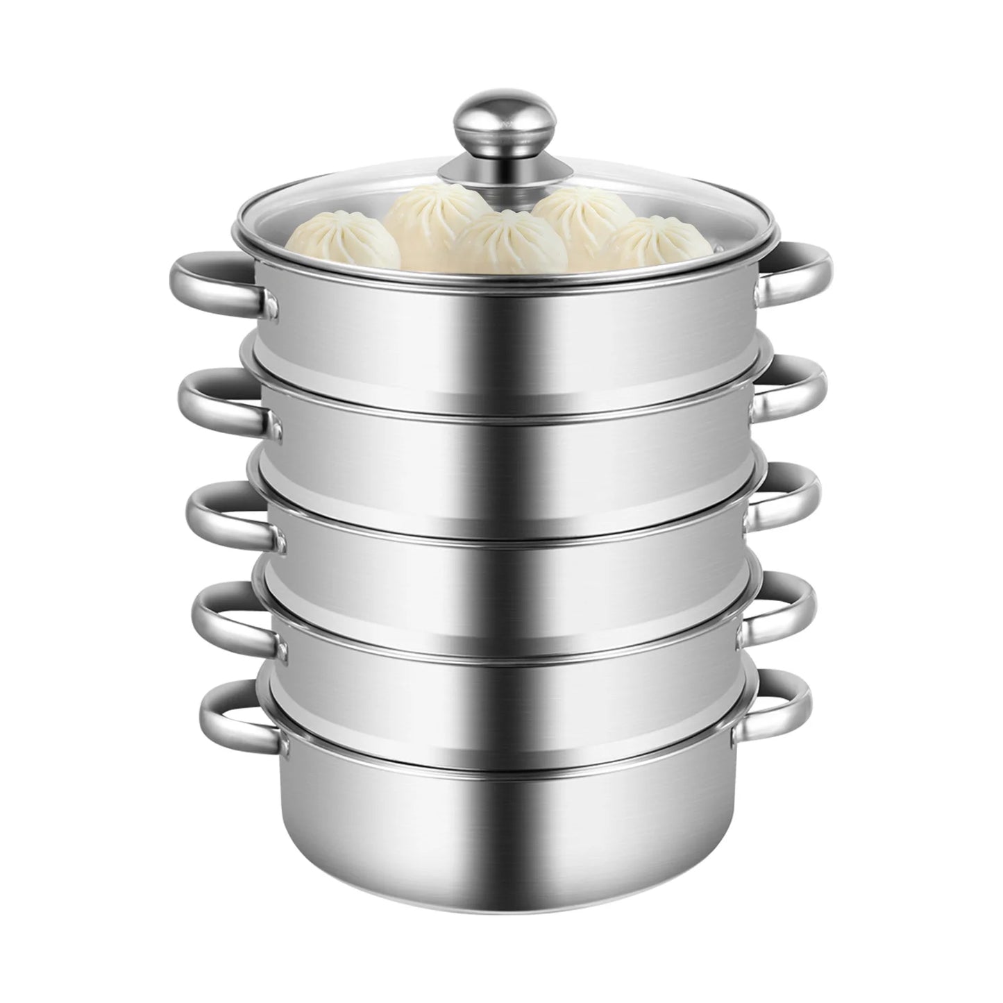 Bymaocar 5 Layer Stainless Steel Steamer Pot With Glass Lid