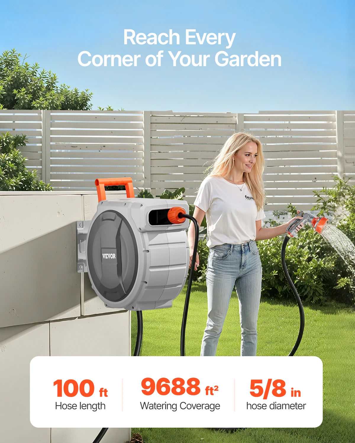 Retractable Garden Hose Reel Wall Mounted 9 Pattern Nozzle