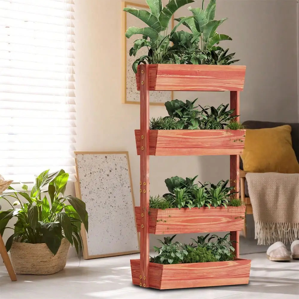 4 Tier Wooden Ladder Garden Bed Stand Elevated Planter Box