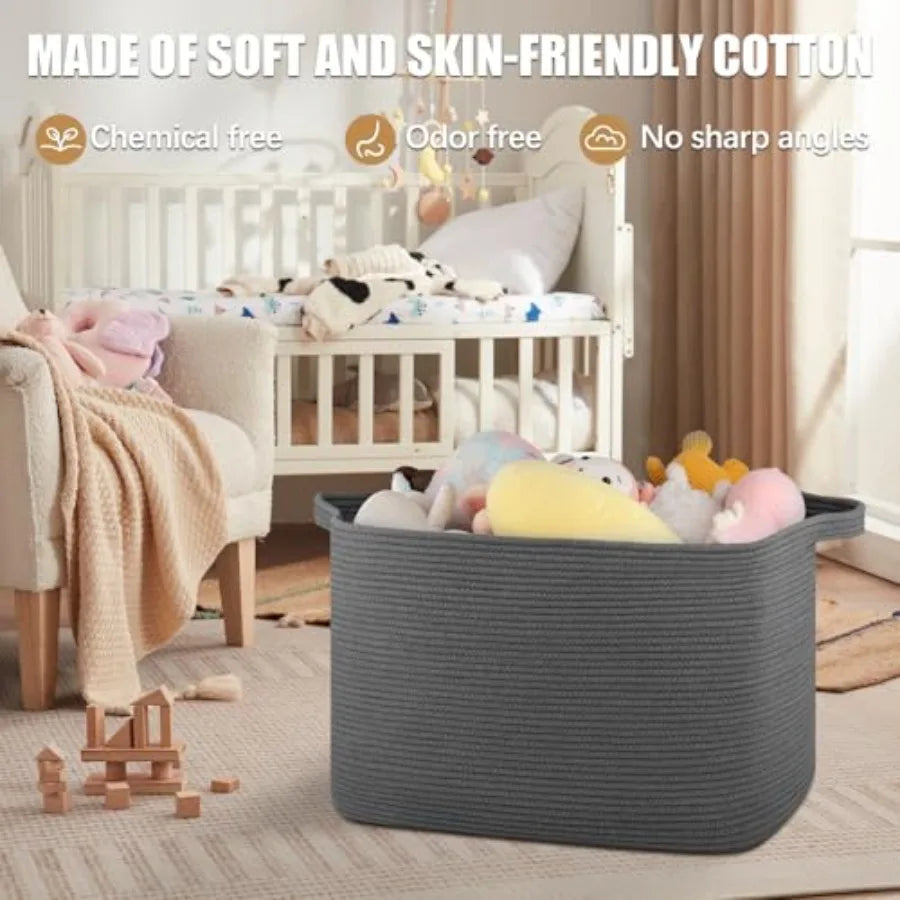 118L Extra Large Blanket Basket, 24.8"x17.7"x16.2" Woven Rope Baskets for Storage, Nursery Blanket Storage for Living Room, Toy