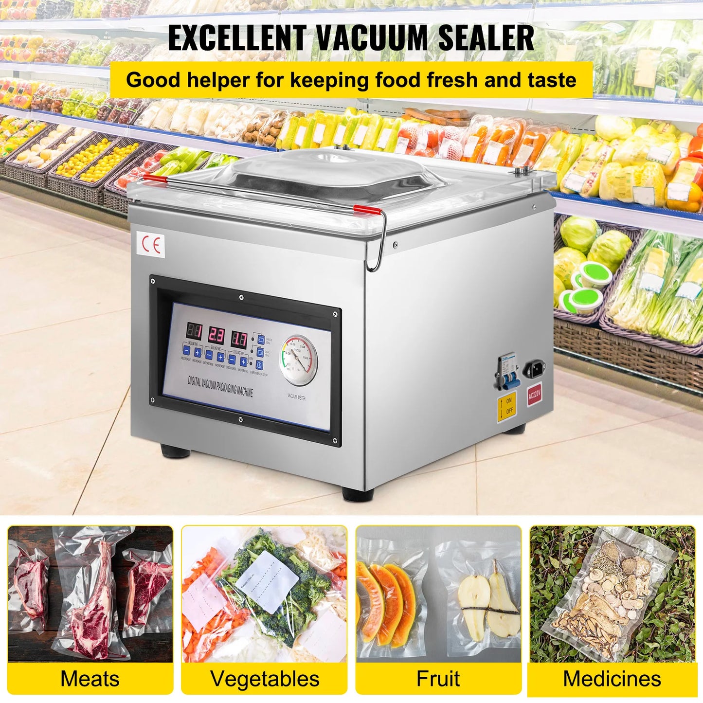 SucceBuy DZ-260C Chamber Vacuum Sealer Food Packaging 110V