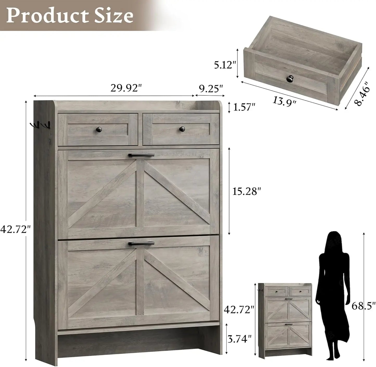 Shoe Storage Cabinet For Entryway Narrow With Drawers And Hooks