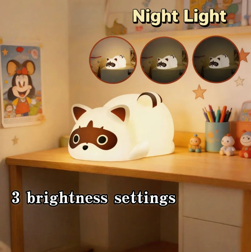 Portable Silicone Raccoon Night Light With Touch Control