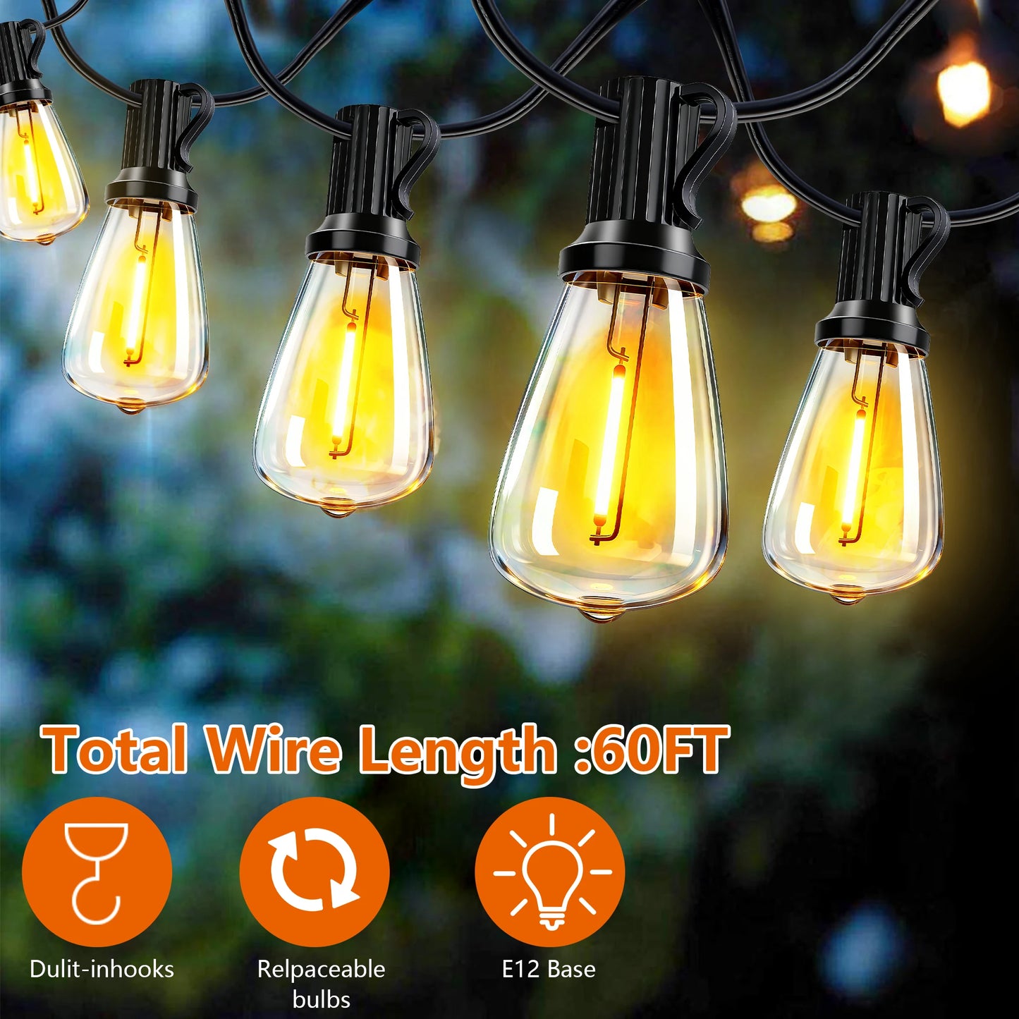 ARLGSITE Solar Outdoor String Lights IP65 Waterproof Shatterproof Bulbs