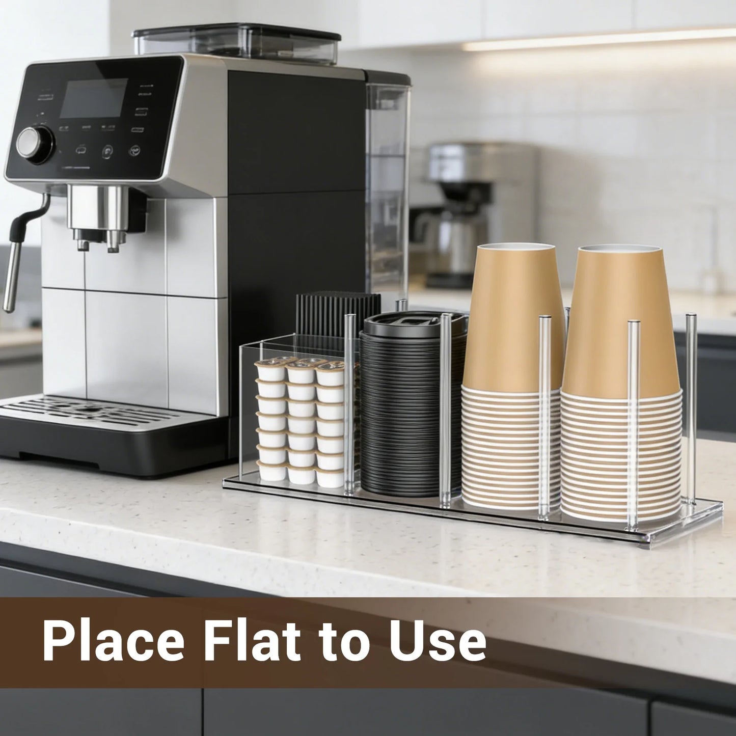 Acrylic Coffee Cup Holder Adjustable Disposable Cup Organizer for Coffee Bar Office Counter with Straw Pod Storage coffee pod and straw storage organizer