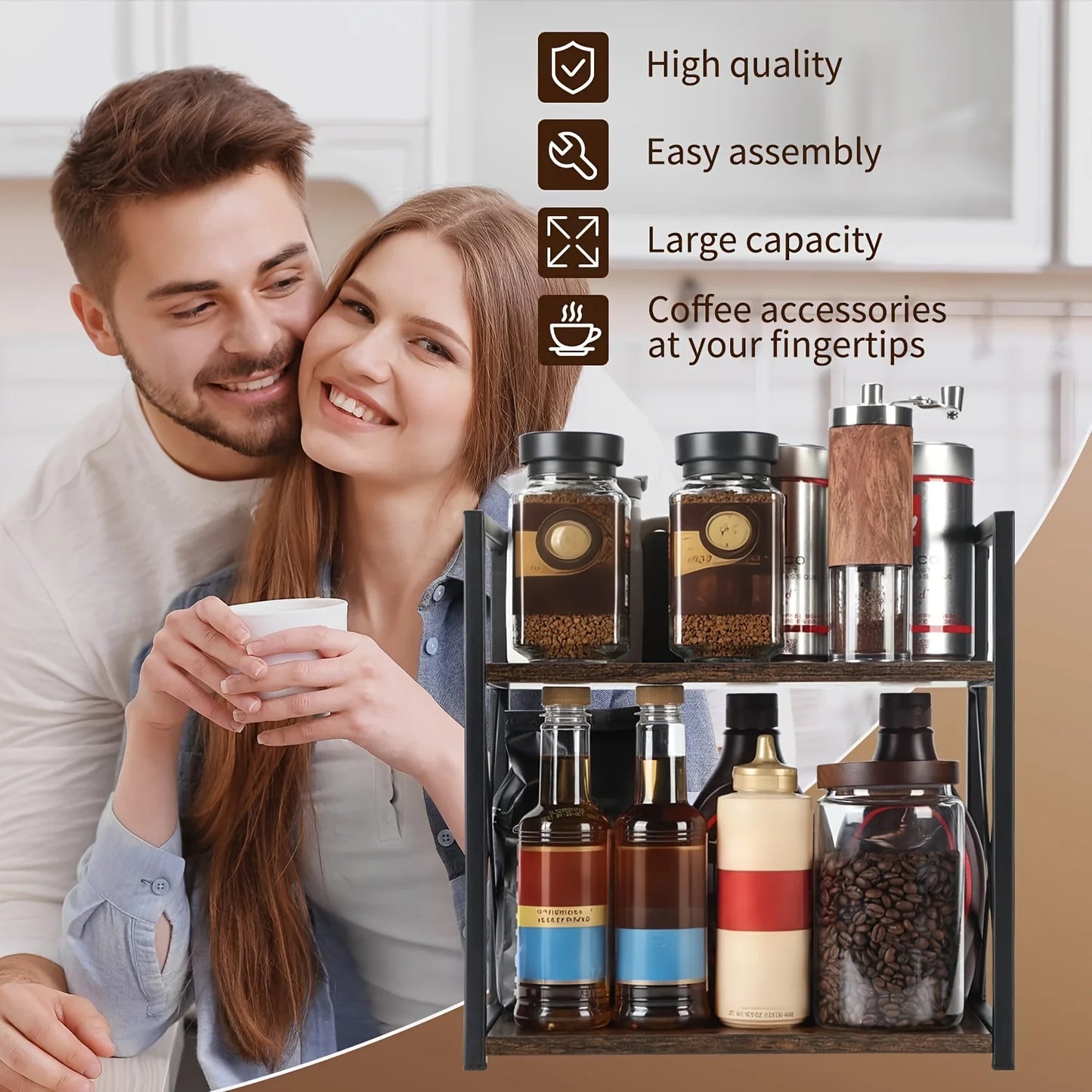 Two Tier Stainless Steel Spice Rack For Kitchen Countertop Organization