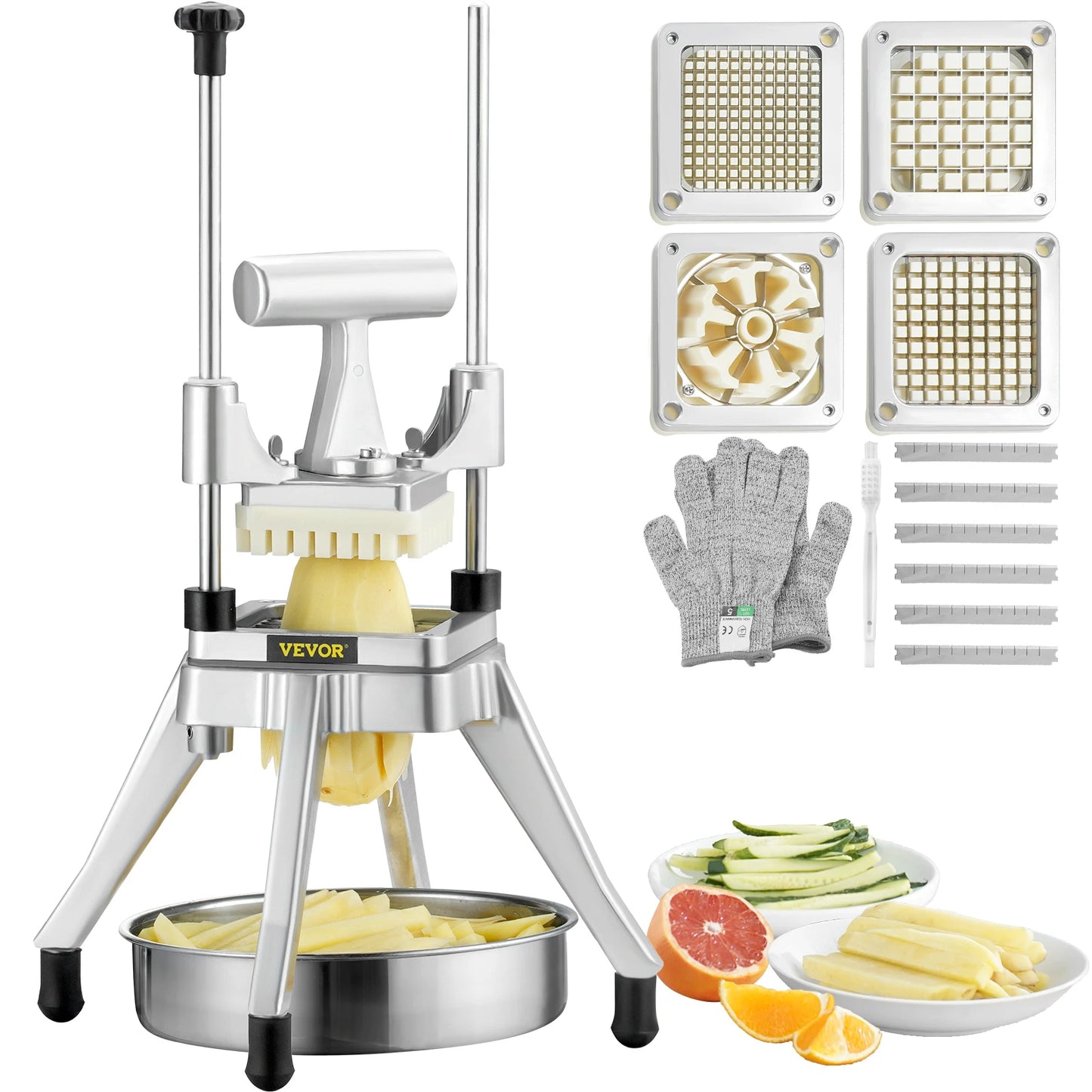 VEVOR Commercial Vegetable Dicer Cutter Potato Slicer Chopper Tray 4 Blades