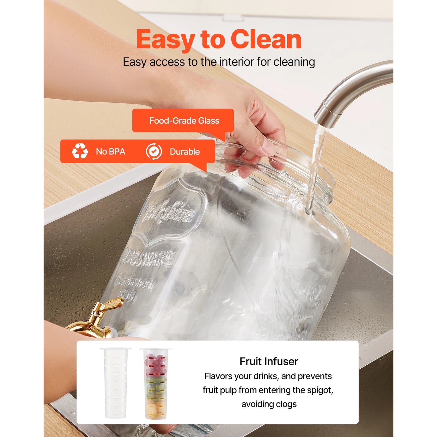 SucceBuy Beverage Dispenser Drink Dispensers for Parties, Glass Juice Dispenser with Metal Stand Lemonade Juice Water Dispensers