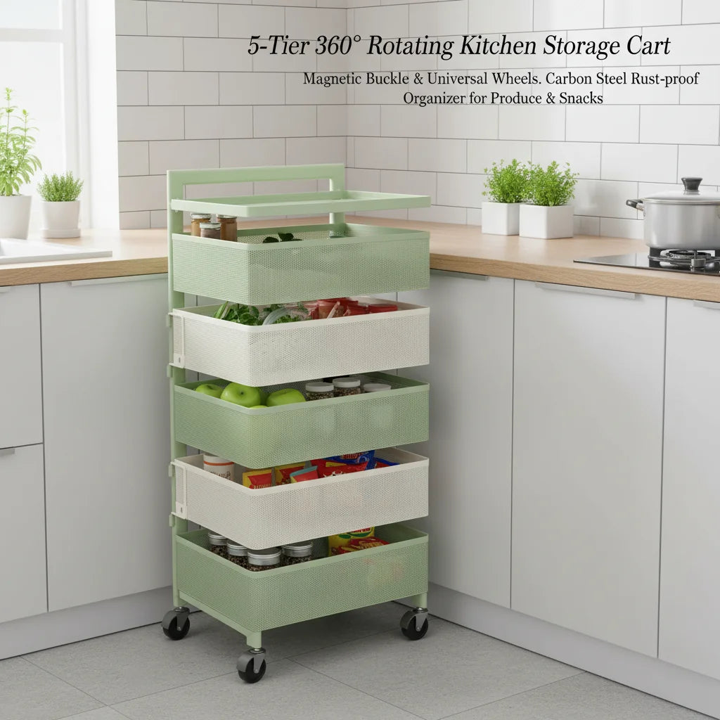 Bymaocar Five Tier Rotating Kitchen Rack With Lockable Wheels