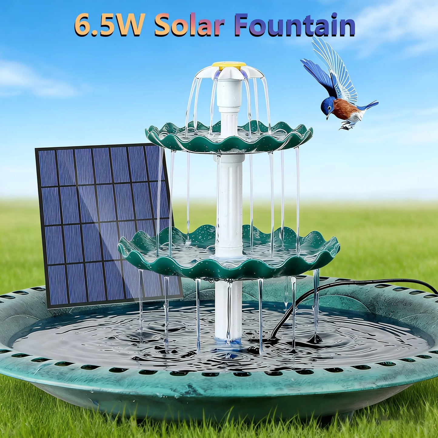 6.5W Solar Pump Bird Bath Fountain With Detachable Design