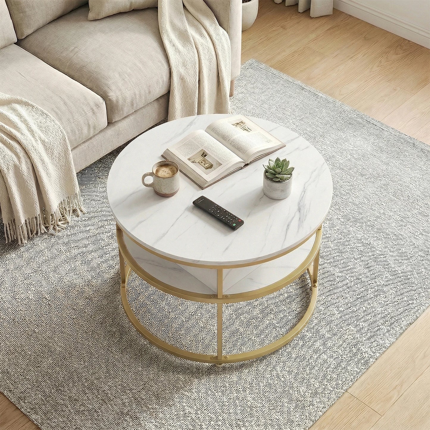 HOMASIS Lift Top Coffee Table Hidden Compartment And Side Shelves