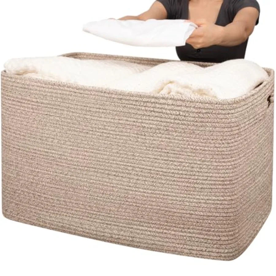 118L XXXLarge Cotton Rope Storage Basket, Oversized Blanket Basket, Used for Organizing Dirty Clothes in Living Room, Bedroom,
