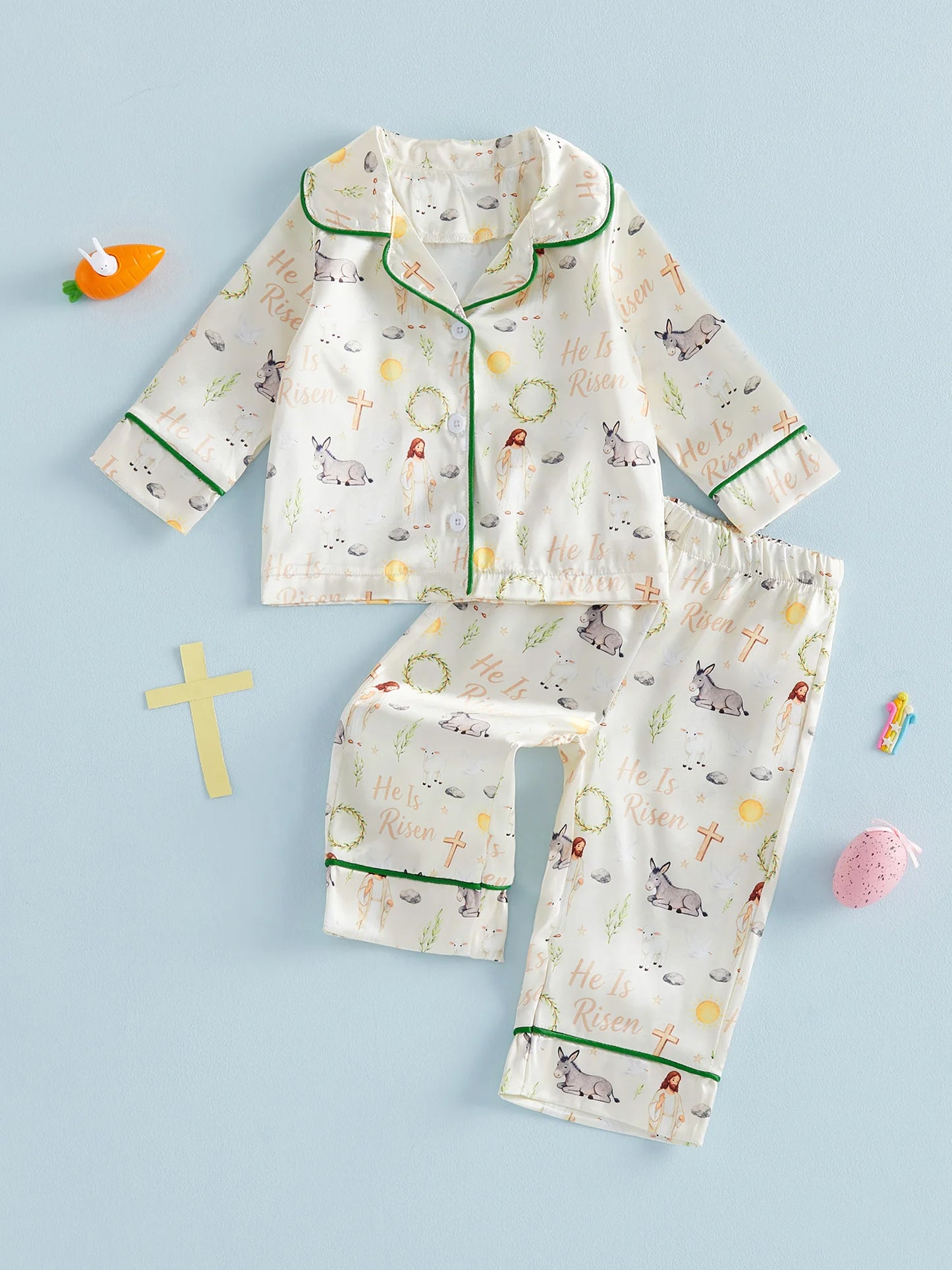 Easter Bunny Toddler Girls Pajamas Set Jesus Donkey Print