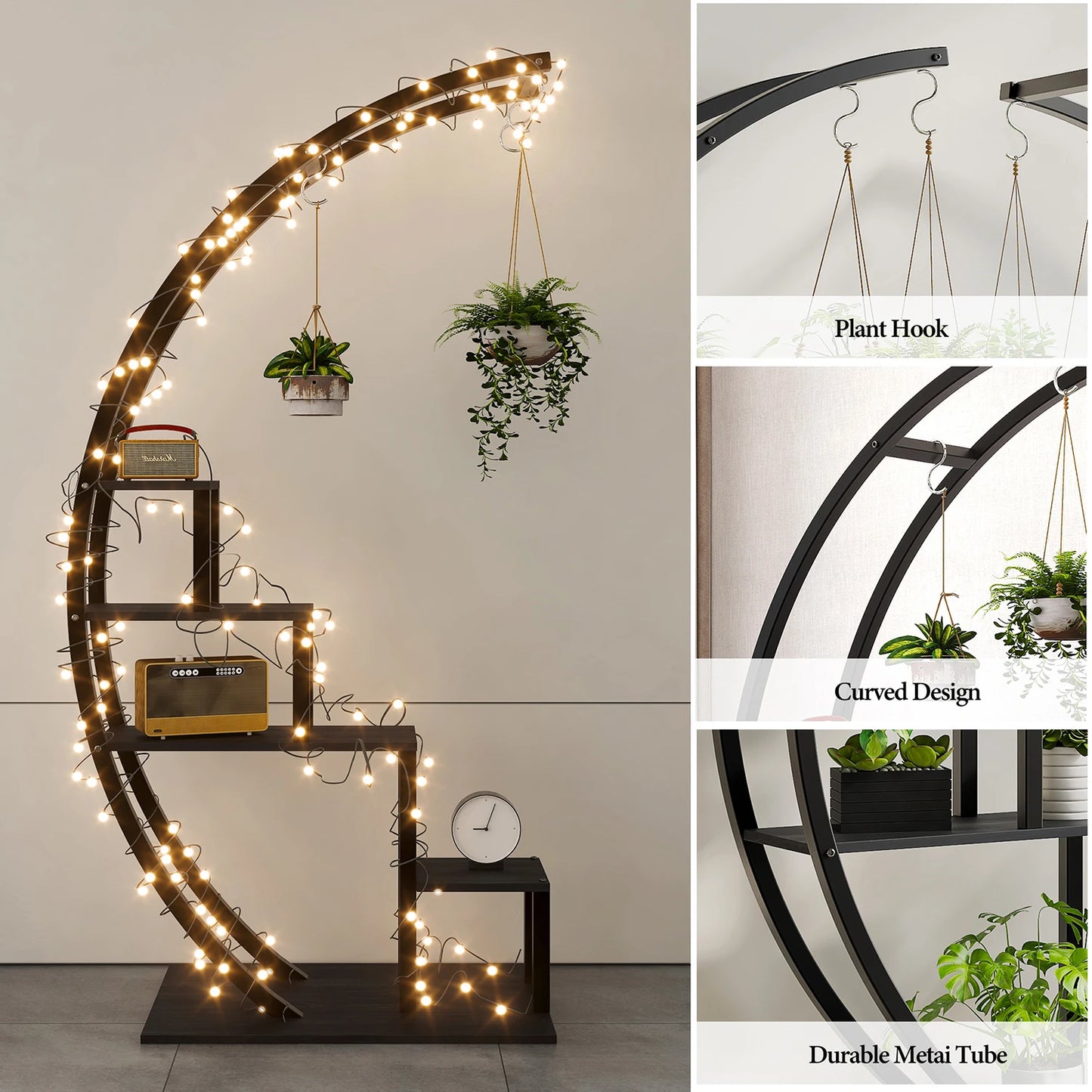 TWISTER.CK 5 Tier Metal Half Moon Plant Stand Indoor Balcony