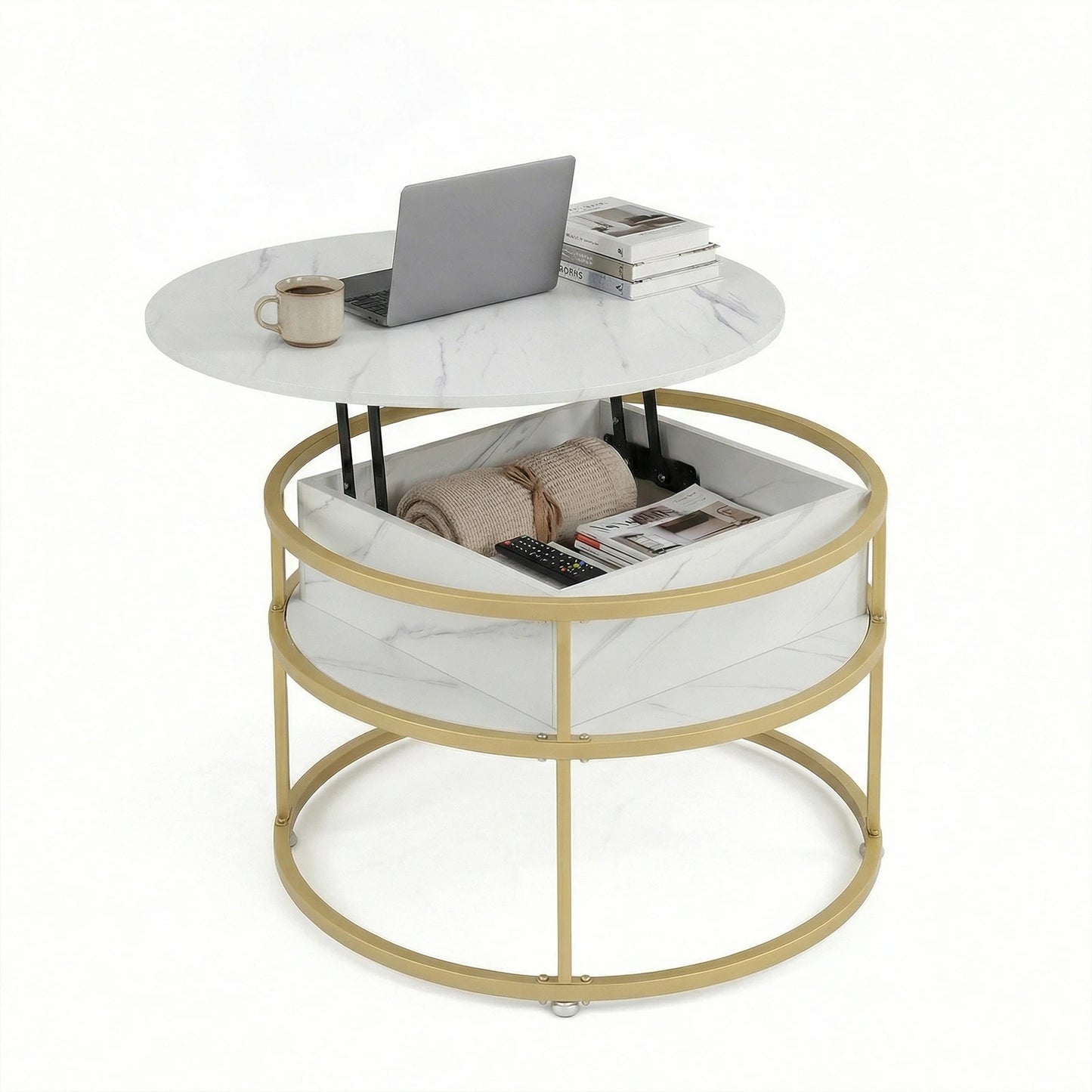 HOMASIS Lift Top Coffee Table Hidden Compartment And Side Shelves