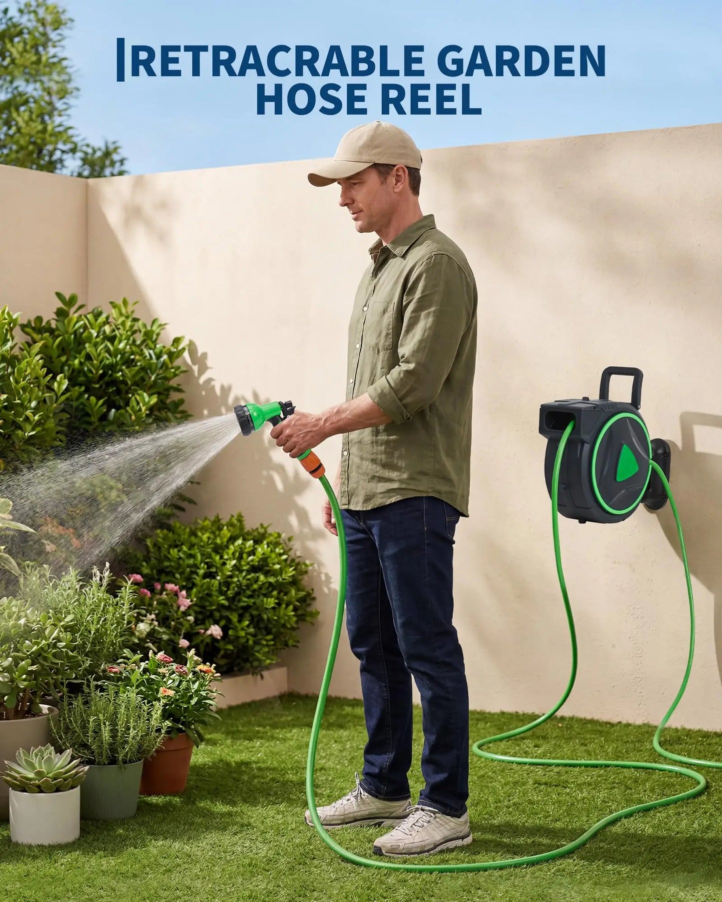 DishyKooker Retractable Garden Hose Reel Wall Mount Auto Rewind