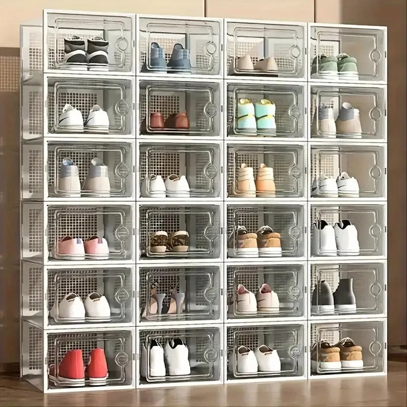 Plastic Stackable Shoe Storage Boxes Dustproof Transparent Organizer For Shoes
